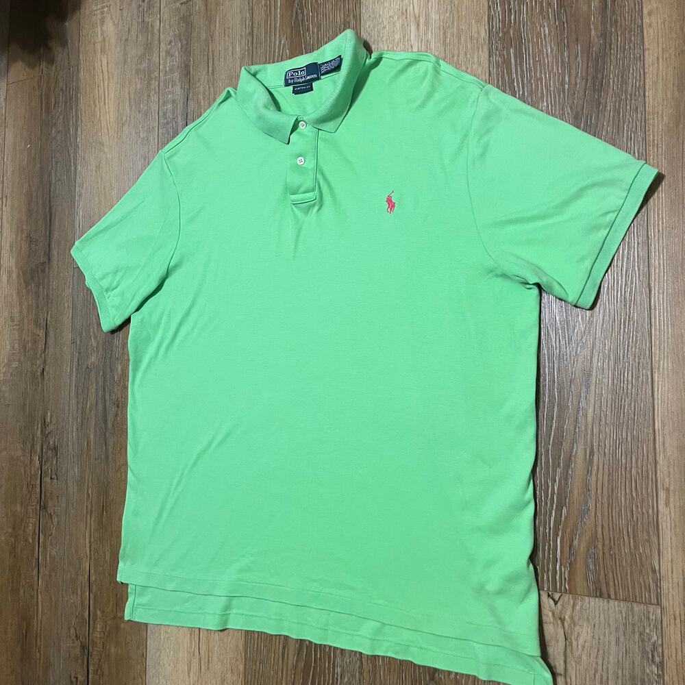 Vintage Polo Ralph Lauren Polo Shirt Size XXL Neon Green Rugby Preppy 90s Pony - Picture 2 of 6